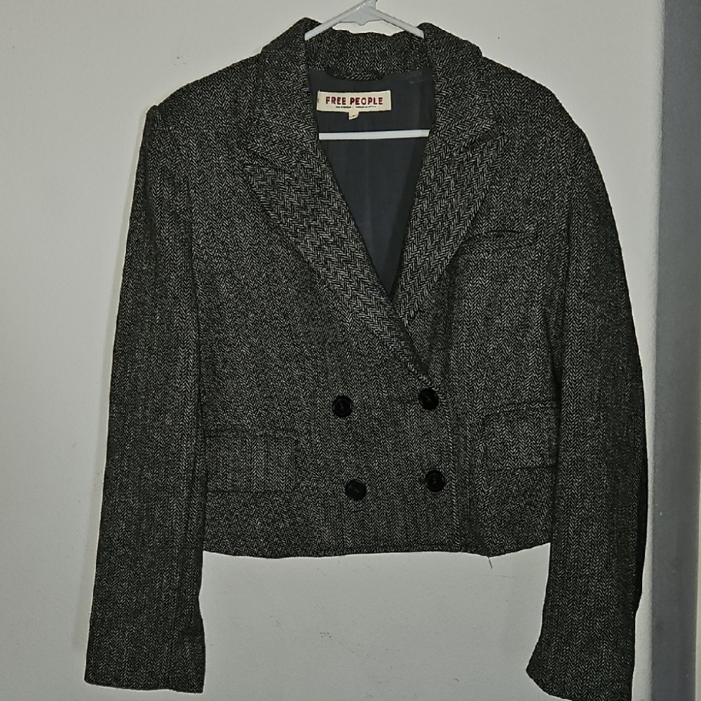 Free People Charcoal Double-Breasted Blazer